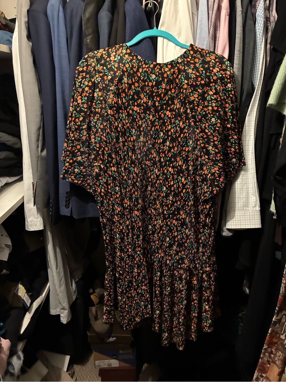 ASOS Black Midi Dress with Orange and Green Floral Print